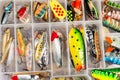 Colorful fishing lures and accessories in the box Royalty Free Stock Photo