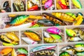 Colorful fishing lures and accessories in the box Royalty Free Stock Photo