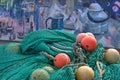 Colorful fishing net and street art Royalty Free Stock Photo