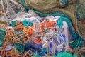 Colorful fishing nets in the harbour of Lauwersoog Royalty Free Stock Photo