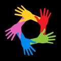 Colorful Five Hands Icon on black background