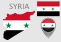 Colorful flag, map pointer and map of Syria Royalty Free Stock Photo