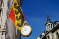 Colorful flag and old buildings , Luzern, Switzerland.