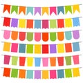 Colorful flags and bunting garlands for decoration Royalty Free Stock Photo