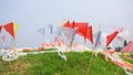 Colorful flags on chinese grave