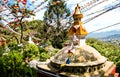 Colorful flags flutter in the wind over the ancient stupa in Kathmandu, Nepal Royalty Free Stock Photo