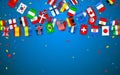 Colorful flags garland of different countries of the europe and world with confetti. Festive garlands of the international pennant Royalty Free Stock Photo