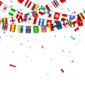 Colorful flags garland of different countries of the europe and world with confetti. Festive garlands of the international pennant Royalty Free Stock Photo