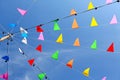 Colorful Flags in Thai temple fair against blue sky background Royalty Free Stock Photo