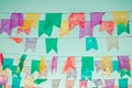 Colorful flags used for decoration at the June Festivals aka festas de Sao Joao, popular festivities in Brazil Royalty Free Stock Photo