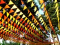 Colorful flags used for decoration during a town feast