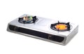 Colorful flame burning of gas stove burners isolated