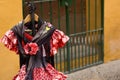 Colorful flamenco dresses for the narrow streets of the district of the cross