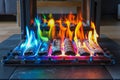 Colorful Flames on a Gas Stove in a Modern Kitchen Blue and Orange Burning Fire on Cooktop Royalty Free Stock Photo