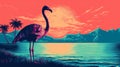 Colorful Flamingo Art Print With Sunset - Vibrant Neo-traditional Design