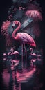 Exotic Jungle with Pink Flamingos, AI Generative