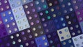 Colorful flashing cubes with dots. Motion. Colorful squares with dots blink in different colors. Rotating background of