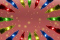 Colorful flashing lights on De focused circle background with copy space