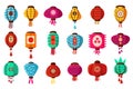 Colorful flat cartoon style street paper Chinese lanterns set. Traditional oriental decoration for celebration, holiday Royalty Free Stock Photo