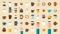 A colorful flat-design collection of coffee cups, brewing device Royalty Free Stock Photo