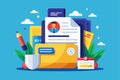 A colorful flat design featuring a customizable resume folder alongside documents and stationery items, Resume folder Customizable Royalty Free Stock Photo