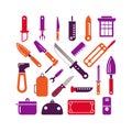 Vibrant set of assorted kitchen utensil icons on white Royalty Free Stock Photo