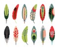 Colorful flat feathers icons set