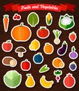 Colorful flat fruits and vegetables stickers set.