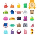 Colorful flat icons set of bags for website isolated on white background.