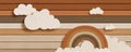 Colorful flat illustration with clouds and rainbow on striped textured background Royalty Free Stock Photo