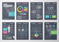 Colorful flat infographic brochures with dark background