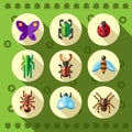 Colorful flat insect bug icons Royalty Free Stock Photo