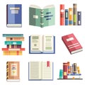 Colorful flat style icons of isolated books in various positions. Learning, studying, education, knowledge, literarure, science an Royalty Free Stock Photo