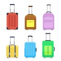 Icons luggage. Flat style. Suitcases and backpacks. Vector illustration