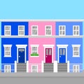 Colorful flat town houses Notting Hill in London. England Travel icon landmark. United Kingdom architecture sightseeing