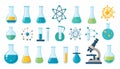 Colorful flat vector illustration of various scientific lab equi Royalty Free Stock Photo