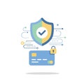 Secure Online Payment and Credit Card Protection Icon Flat Vector Illustration of Digital Transaction Safety Featuring a Verified Royalty Free Stock Photo