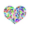 Colorful flat vector low poly heart icon isolated, stylish graph