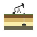 Colorful flat vector oil production illustration: sucker rod pump on oilfiled; vector icon for petroleum, oil and gas industry