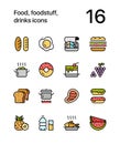 Colored Food, foodstuff, drinks icons for web and mobile design pack 1