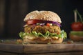 A colorful and flavorful veggie burger made with a hearty patty of vegetables. (Generative AI) Royalty Free Stock Photo