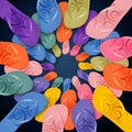 Colorful Flip Flops on circle shape