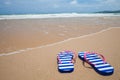 Colorful flipflop footware on sea beach