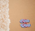 Colorful flipflop pair on sea beach Royalty Free Stock Photo