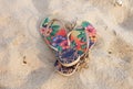 Colorful flipflop on the white sand beach Royalty Free Stock Photo