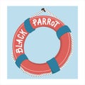 Colorful floatation hoop, lifebuoy ring hanging on pirate ship