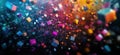 Colorful floating cubes in space, vibrant particles, abstract design, 3D rendering, dynamic composition, copy space for