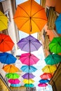 Colorful floating umbrellas Royalty Free Stock Photo