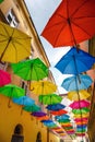 Colorful floating umbrellas Royalty Free Stock Photo