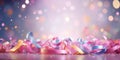 colorful floaty bubble confetti birthday present with pink ribbons